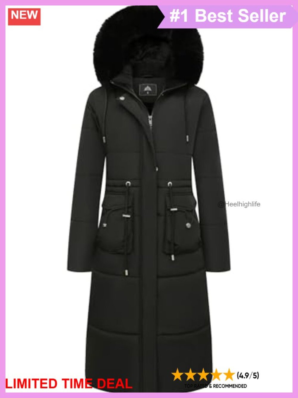 Women's Long Maxi Down Puffer Coat Waterproof Fleece Lined Winter Jacket